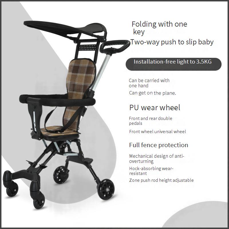 Moeder & Kinderen Baby Stroller Eén Knop Opvouwbare Tweerichtings Zitplaatsen Lichtgewicht Vierwielige Baby Stroller_voghion.com