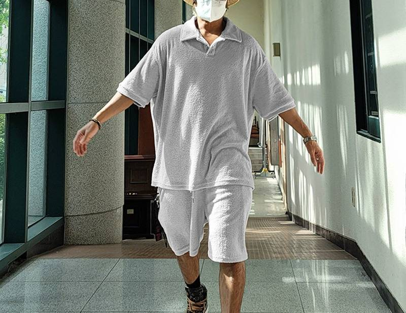 Revers-T-Shirt, Poloshirt, Sportbekleidungsset für Herren, Sommerhandtuch, lockeres Kurzarmhemd und Shorts, zweiteiliges Set_voghion.com