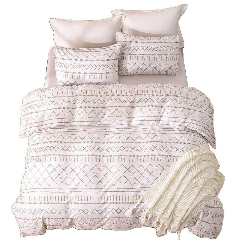 Set di biancheria da letto con trapunta geometrica semplice e stampa spazzolata, tre pezzi_voghion.com