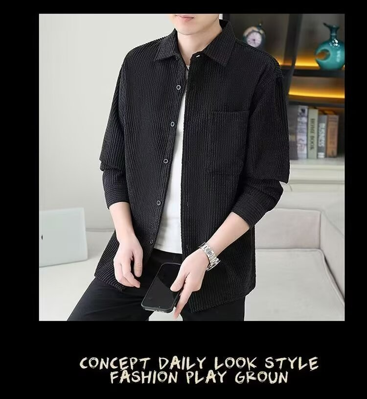 Men's Clothing Men's Corduroy Long Sleeve Shirt Winter Flannel Lined Casual Work Shirt Jacket Stylish Slim Fit Top (Grey, Brown, Black) - S-5XL_voghion.com