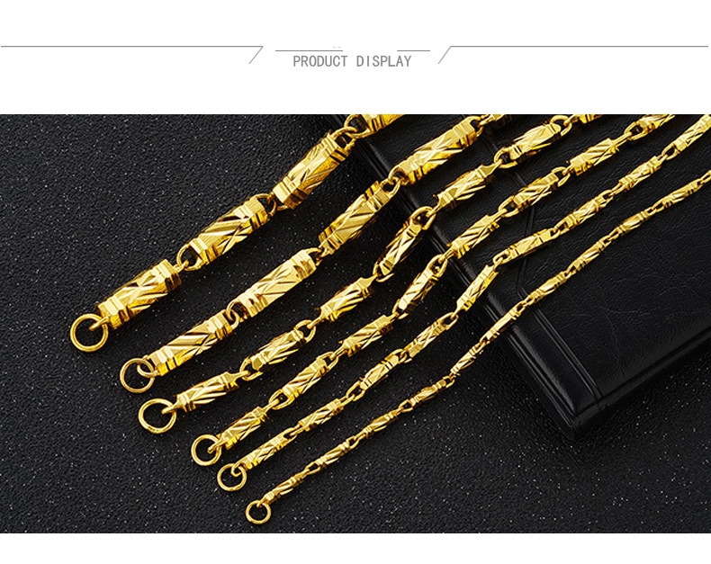 Colliers imitation colonne hexagonale pour hommes et femmes, couleur longue durée, alliage de laiton doré et sable vietnamien, bijoux d'Asie du Sud-Est_voghion.com