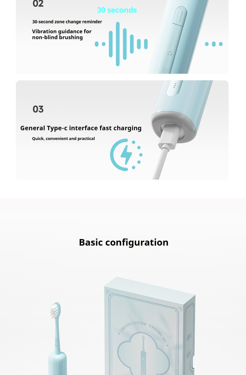 Elektrische Schallzahnbürste – 5 Modi, IPX7 wasserdicht, Magnetschwebemotor, über USB wiederaufladbar (Eisweiß/Blau/Geschenkbox/Lavendel)_voghion.com