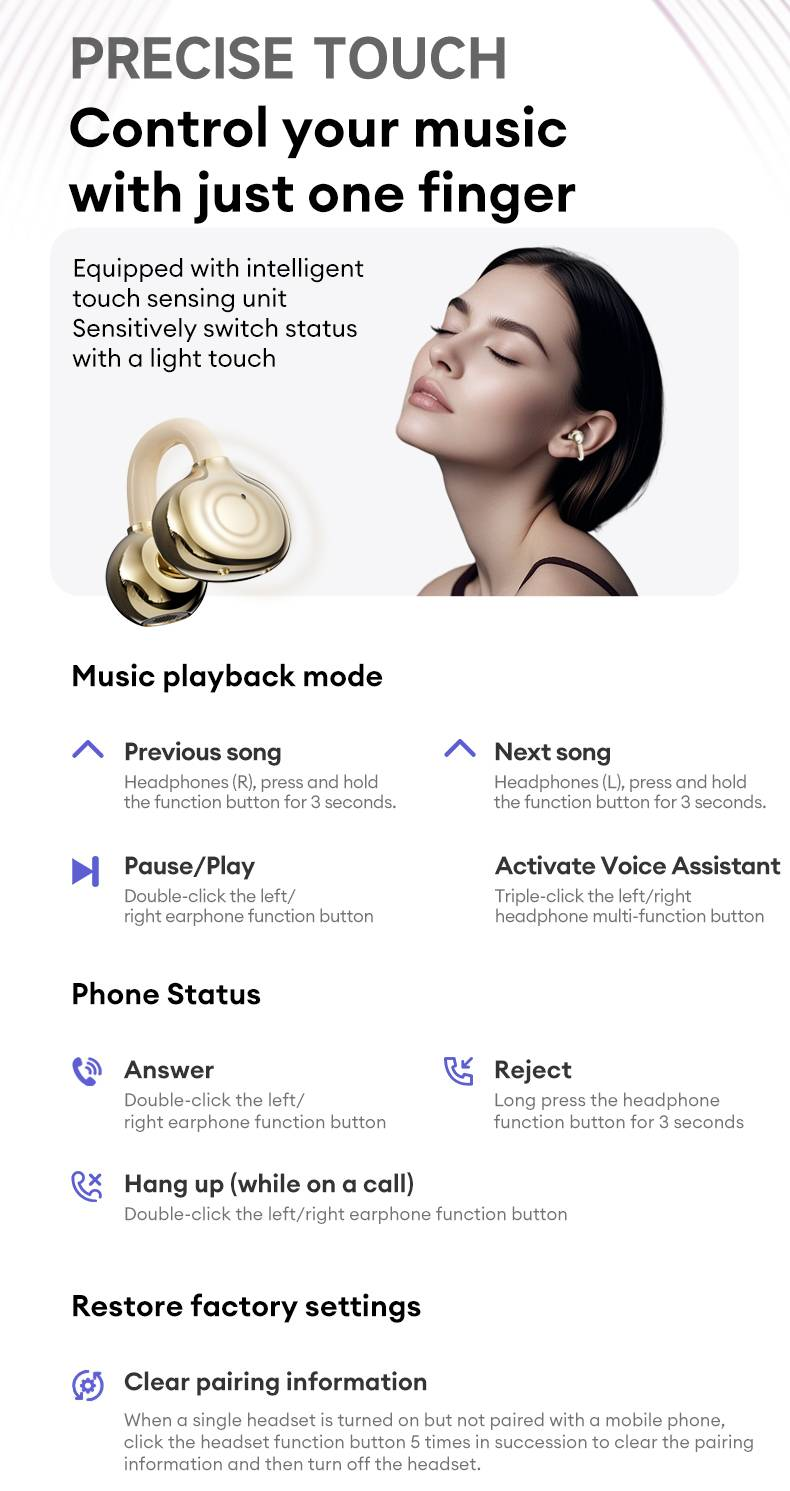 Fones de ouvido Bluetooth originais Lenovo LE302 com som HiFi e clipe de ouvido, para esportes e música, bateria de longa duração, sem fio_voghion.com