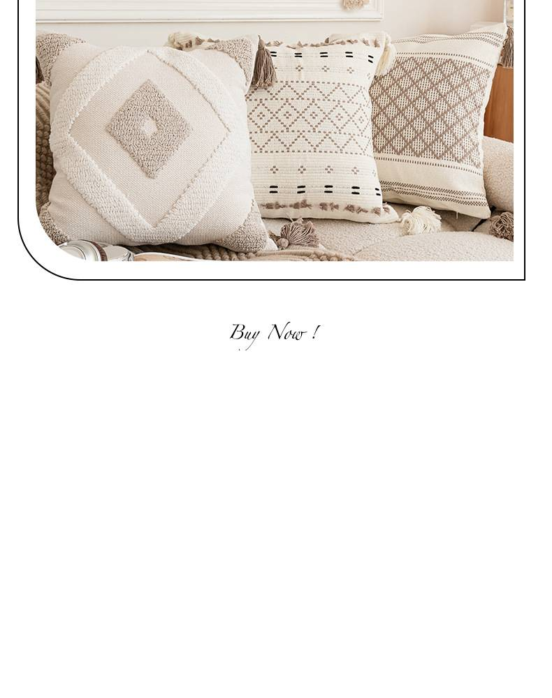 Set di federe per cuscini con nappe e trapuntatura moderne - Design con ritagli geometrici neri e frange intrecciate, cuscino per divano 45x45 cm (miscela di policotone)_voghion.com