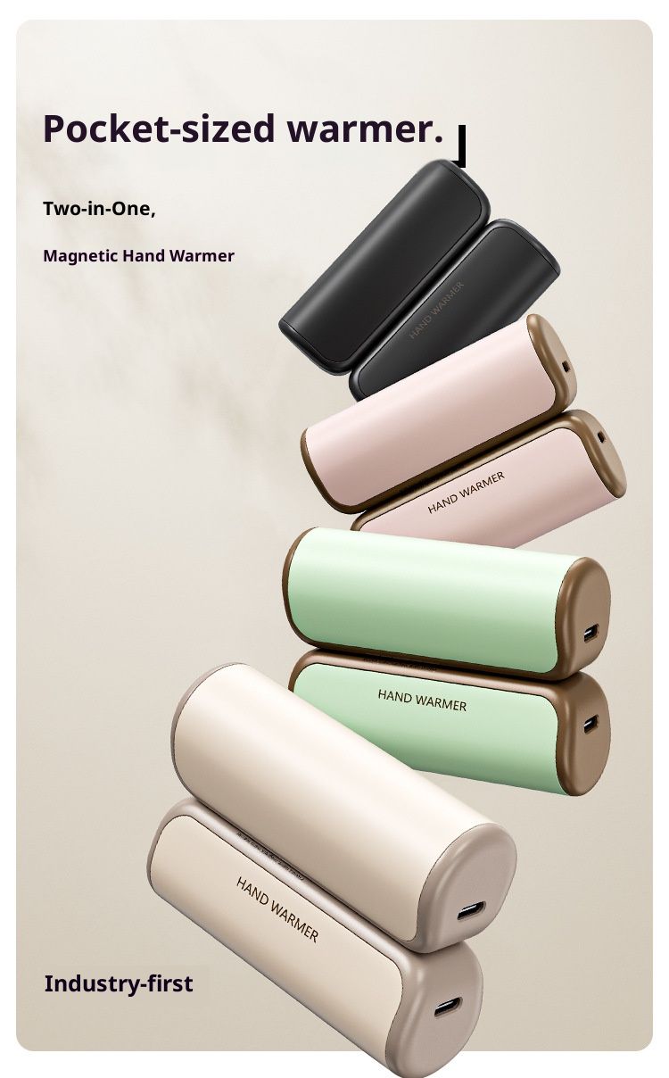 Scaldamani ricaricabile tramite USB-C da 6000 mAh – Cuscinetto riscaldante magnetico staccabile con 3 impostazioni di temperatura (bianco/nero/verde/rosa)_voghion.com