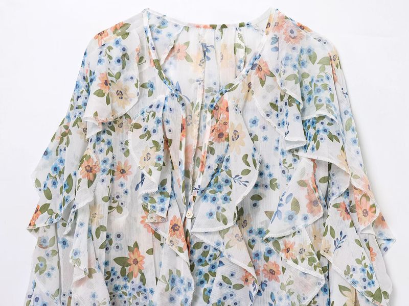 Camicia a tinta unita con decorazioni a strati, stile primaverile, per donna_voghion.com