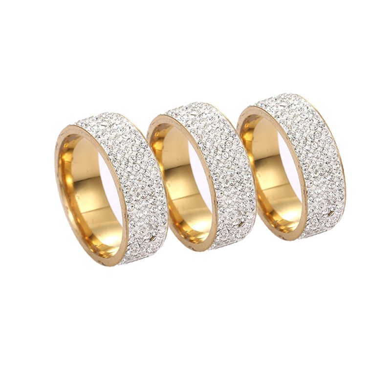 Pronto Stock Moda 5 File Linee Anelli di Cristallo Lucido Trendy Anello di Nozze in Acciaio Inox per Anniversario Fidanzamento Unico_voghion.com