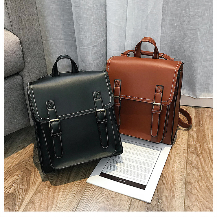 Neuer Modetrend PU-Leder-Doppelrucksack Lässiger Retro-Rucksack in Form eines Studentenrucksacks Damenrucksack Cross Border_voghion.com