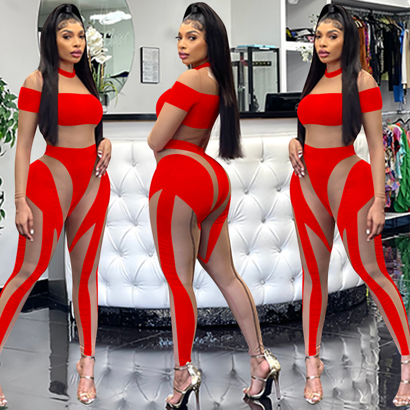 Moda feminina sexy boate malha apertada transparente calças de mangas compridas macacão vestido feminino_voghion.com