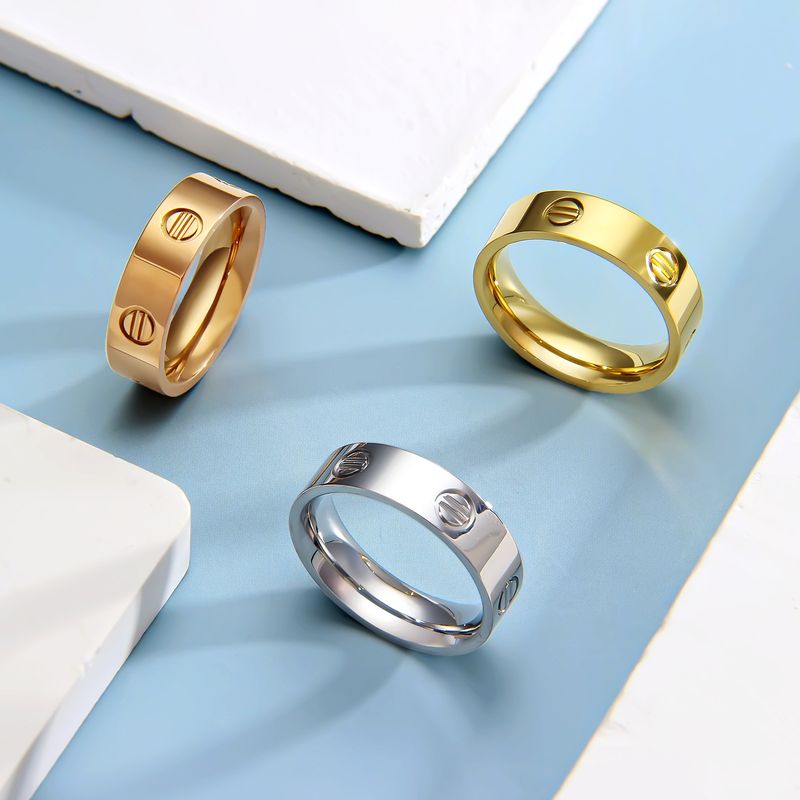 Semplice ed elegante anello in acciaio inossidabile con perno chiuso aperto e con una sola parola, versatile e alla moda, per coppie_voghion.com