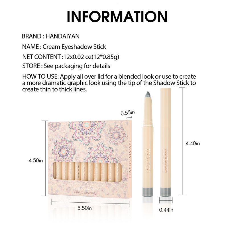 HANDAIYAN12 rainbow earth color eye shadow pen set is not easy to faint color eye shadow stick with pencil sharpener_voghion.com