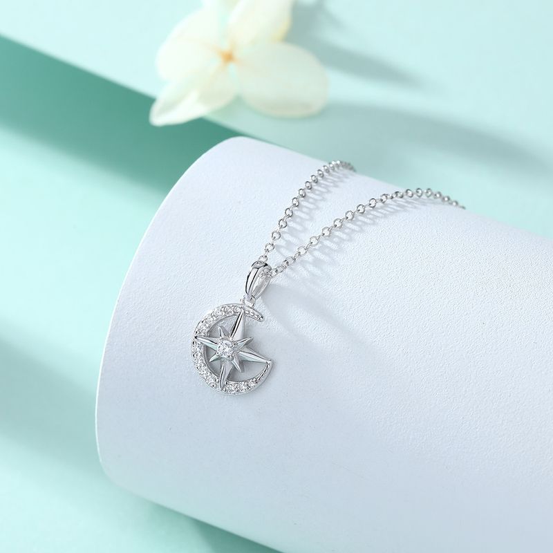 Necklaces Fashion Eight Pointed Star Necklace Female Simple Niche Design Creative Inlaid Star And Moon Pendant S925 Sterling Silver Necklace Spot_voghion.com