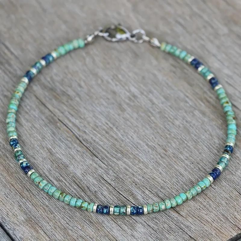 Bohemian Vacation Pattern Stone Beaded Metal Mixed Anklet For Women Beach_voghion.com