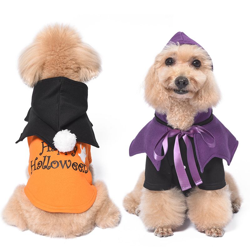 Halloween Pumpkin Funny Costume Two-Piece Set Transformation Outfit Shawl Dog Pet Clothes_voghion.com
