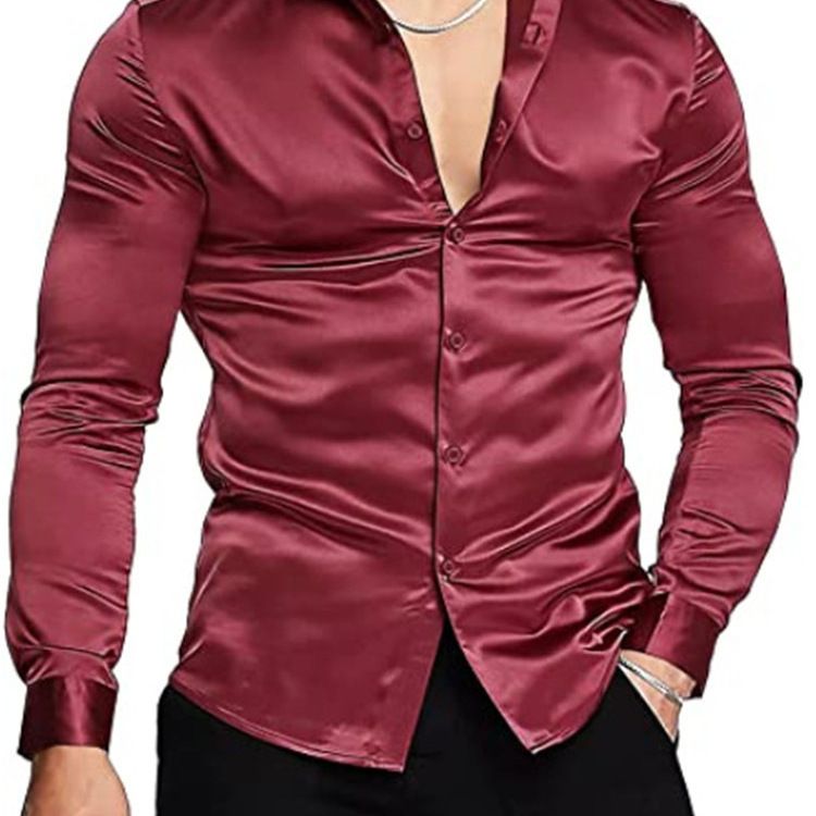 2022 Autumn Fashion Men's Glossy Solid Color Prom Shirt_voghion.com
