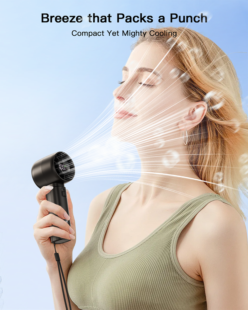 coldSky Handheld Mini 4000mAh Battery Portable Rechargeable With LED Display 5 Speed Turbo Fan For Beach Travel Vacation_voghion.com
