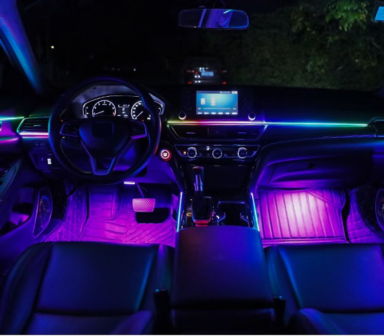 Luz ambiental LED para coche, 18 unidades, 22 en 1, RGB, 213 colores, 64 tiras acrílicas, Symphony Streamer, kit de lámpara de ambiente arcoíris para interiores_voghion.com