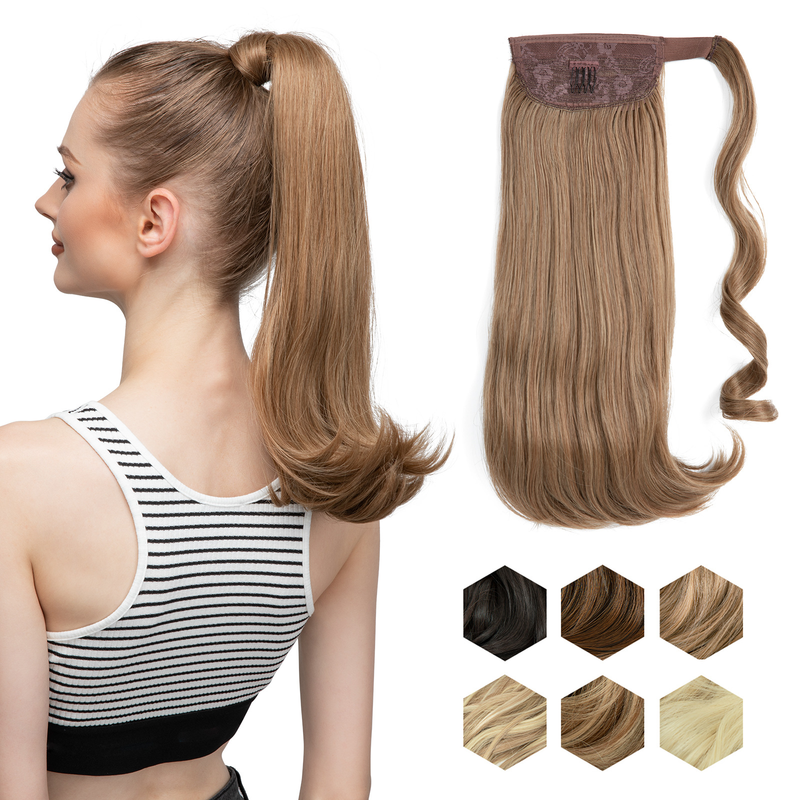 Synthetic hair long straight hair elastic Velcro synthetic fiber wig ponytail braid_voghion.com