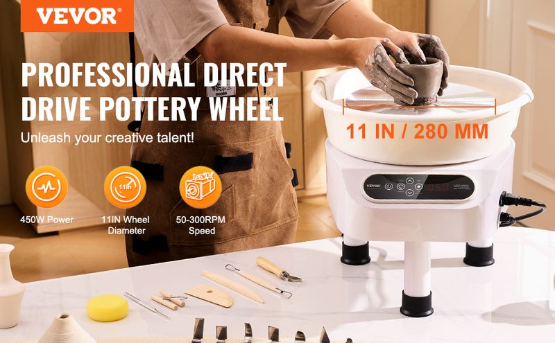 Pottery Wheel, 11 inch Pottery Forming Machine, 450W Electric Wheel for Pottery with Foot Pedal and LCD Touch Screen, Direct Drive Ceramic Wheel with _voghion.com
