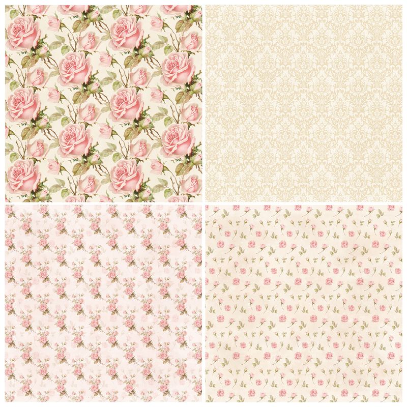 Stationery Sticker 12 Sheets/pack DIY Photo Album Clipping Paper Notebook Material Paper Pink Floral Valentine's Day Background Paper Pattern Paper_voghion.com