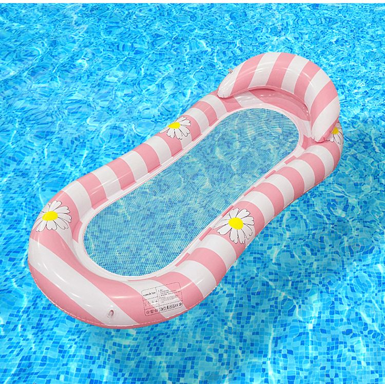 Single Person Daisy Stripe Inflatable Lounger - Breathable Mesh & Thickened PVC (Eco-Friendly Foldable For Pool & Beach 150cm Lightweight Design)_voghion.com