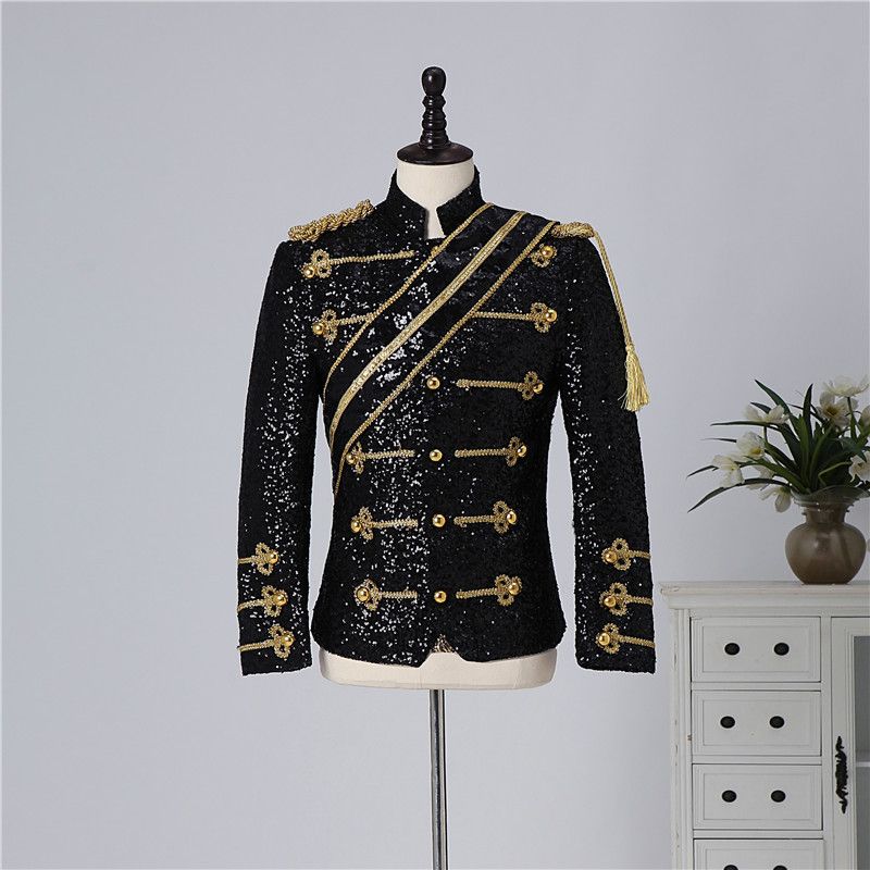 Îmbrăcăminte bărbătească cu paiete, costume de spectacol, banchet, invitat, cântăreț rock, îmbrăcăminte cu guler înalt_voghion.com