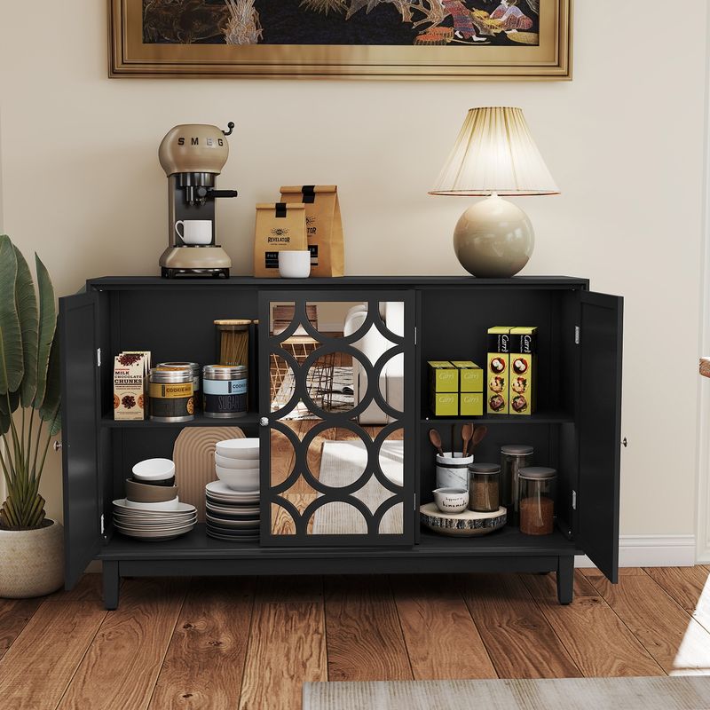 Sideboard Cabinet With 3 Mirror Doors, Modern Buffet Cabinet With Storage, Accent Storage Cabinet For Living Room, Dining Room, Entryway, Black_voghion.com