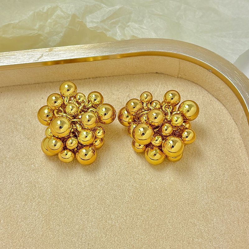 Lugong New High-end Metal Ball Niche Grape Cluster Style Alloy Stud Earrings Jewelry_voghion.com