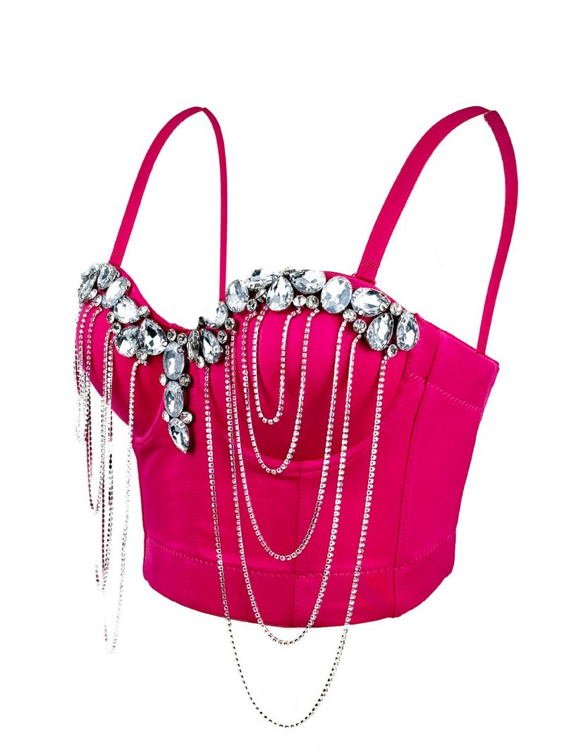 Damenbekleidung Weißer Ketten-Diamant-Sexy-BH Design Sense Inner Wear High End Outer Wear Fischgräten-BH_voghion.com