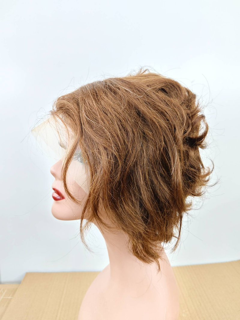 Peluca corta barata Rizado Bob Onda de agua 13x4 Peluca delantera de encaje Peluca de cabello 100% humano Suelta Onda profunda Frontal Bob Teje Pelucas sin pegamento para mujeres_voghion.com