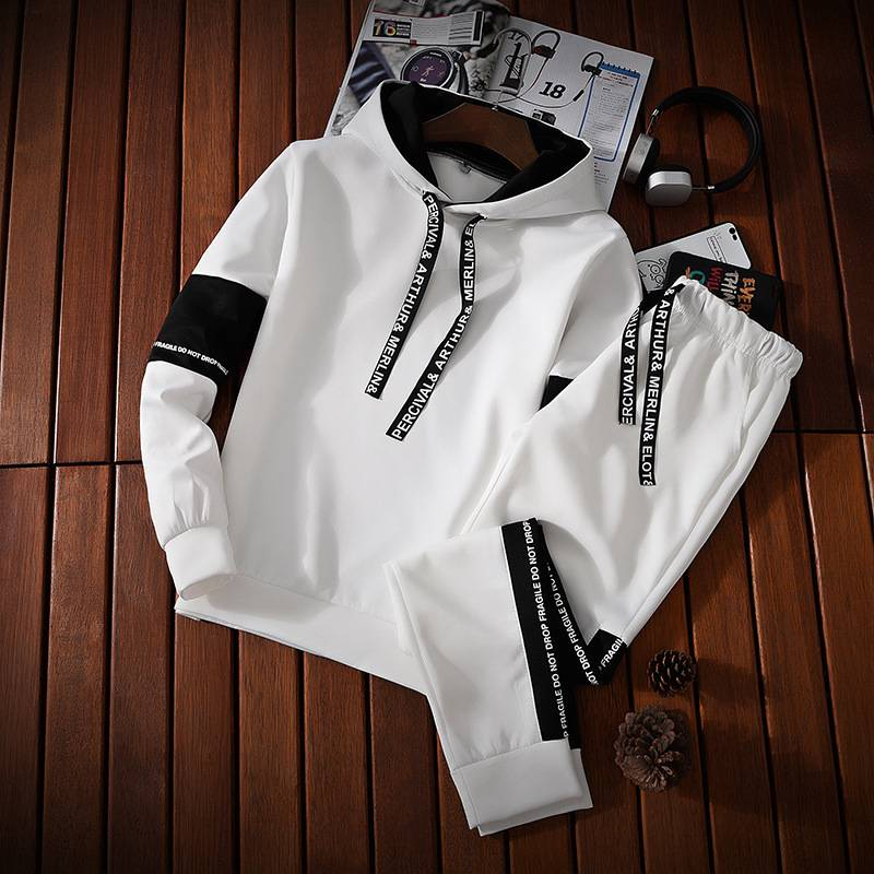 Herenkleding Heren- en damesherfstpakken Heren Trendy knappe hiphop Losse lange mouwen T-shirt Tweedelige studentensweatshirt_voghion.com