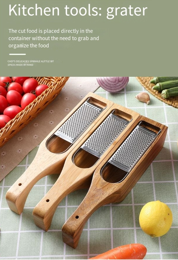 Kuchyňské struhadlo z nerezové oceli s dřevěnou rukojetí, kráječ zeleniny, drtič brambor, ředkviček, struhadlo na sýr, drtič zeleniny_voghion.com