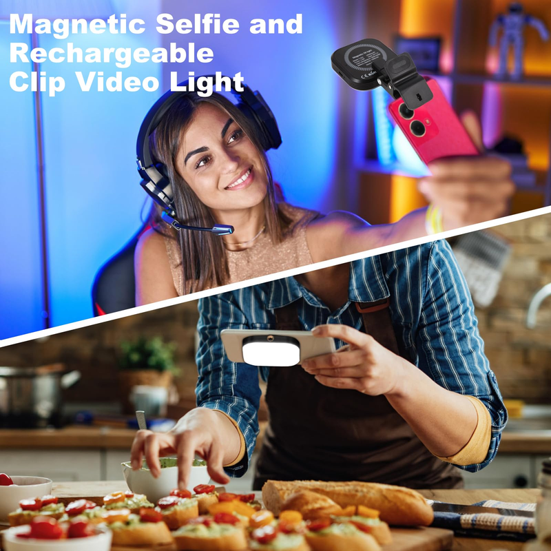 Magnetisches Clip-On-Videolicht: Wiederaufladbar, 3 Modi und 5 Helligkeitsstufen, für Telefon/Tablet/Laptop/Kamera – ideal für Selfies, Make-up, Streaming und Videoanrufe_voghion.com