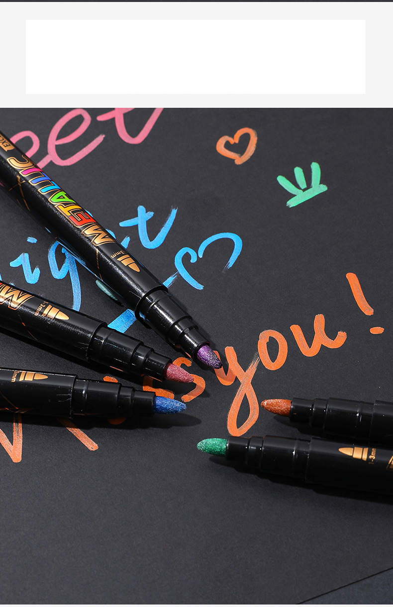 Metallic Color Waterproof Markers Set - 8 Vibrant Colors, Quick-Dry, Non-Fade, Ideal For Kids Drawing, Adult Coloring & DIY Crafts"_voghion.com