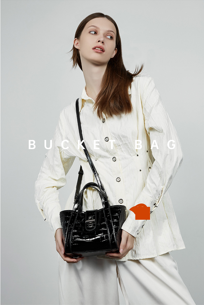 Genuine Leather Women's Bag Commuter Messenger Bag Crocodile Pattern Light Luxury Niche High End Vegetable Basket Tote Bag_voghion.com