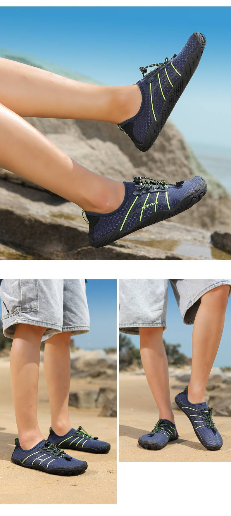 Sneakers basse unisex traspiranti – Scarpe da coppia con suola in gomma antiscivolo per trail running, danza e sport acquatici (nero/blu/grigio/rosa/chiaro di luna)_voghion.com