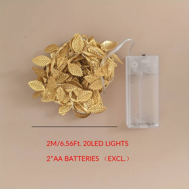 3pcs 20 LED Golden Foil Leaf Garland Lights-2m/6.56ft Battery-Powered Twinkling String Lights For Christmas & Party Decor,Bedroom, Living Room, Office_voghion.com