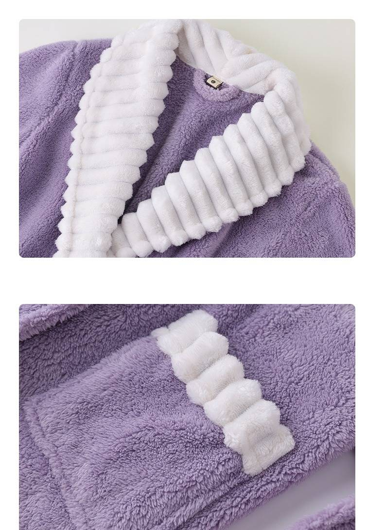 Accappatoio invernale lungo in pile da donna con soffice e soffice peluche, ideale per dormire e rilassarsi (viola, verde, grigio, marrone) - M/L/Xl_voghion.com