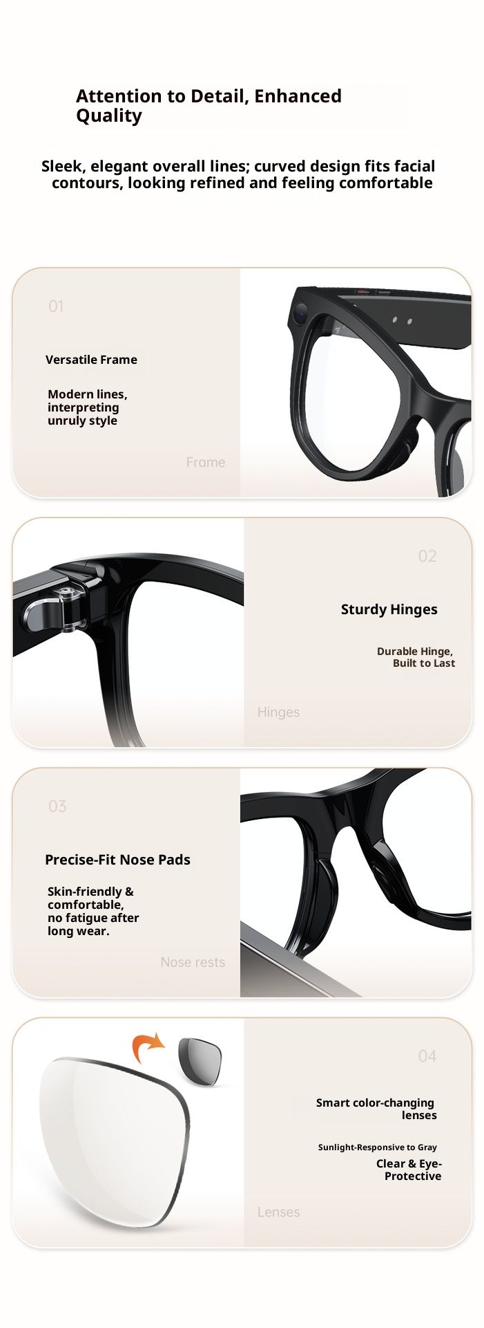 Lunettes intelligentes M02 avec traduction IA, caméra 800 W, boîtier de charge inversée, transfert WiFi, reconnaissance d'objets, couleur des verres ajustable_voghion.com