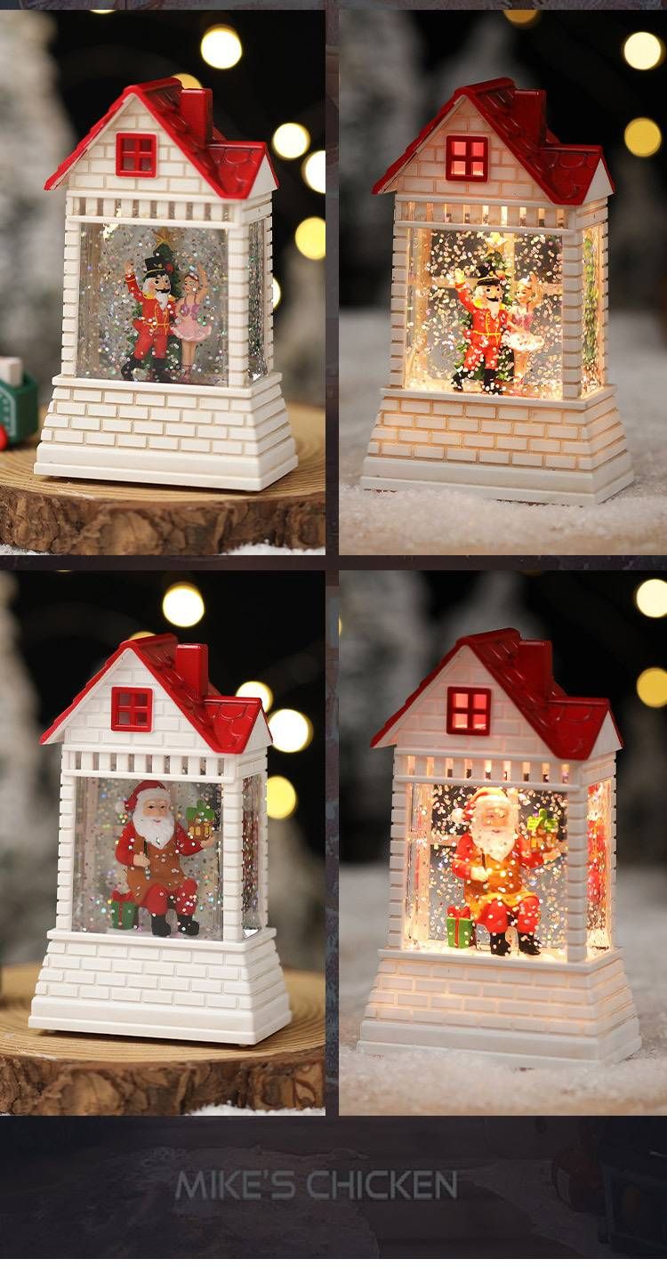 Vintage-Weihnachtslaterne in Hausform, mit Wasser gefüllt – Handgefertigte Tischdekoration mit LED-Beleuchtung, festliches Geschenk für Zuhause und Büro_voghion.com