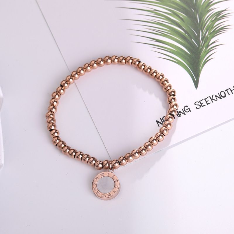 Bracciale elastico in acciaio al titanio con numeri romani, bianco e nero, in oro rosa, accessori creativi per donna_voghion.com