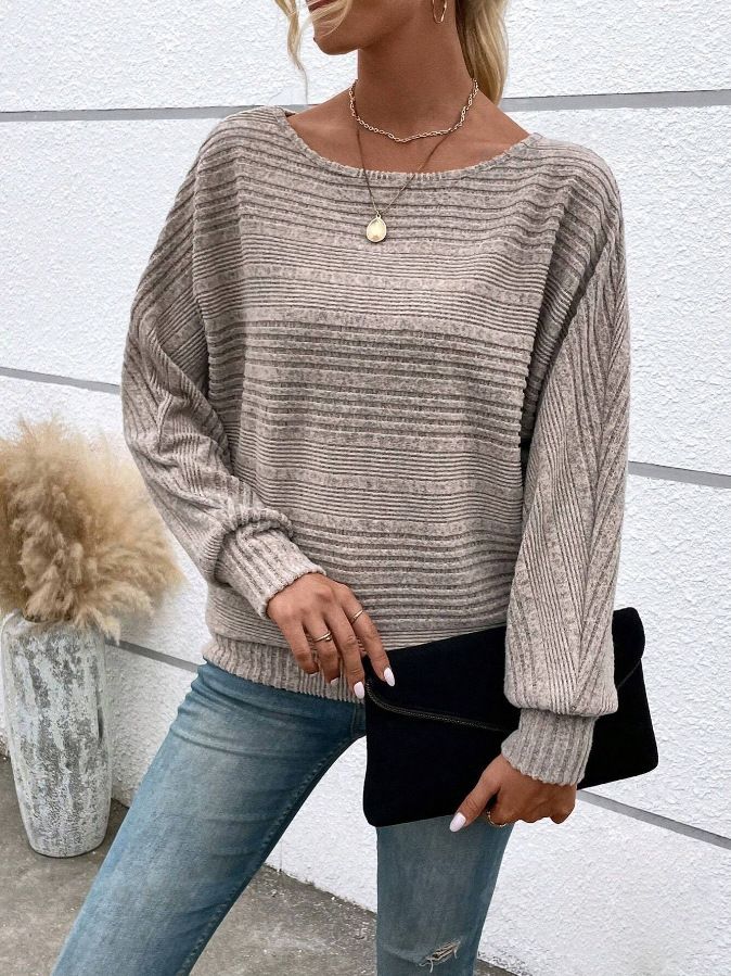 Autumn And Winter New Comfortable Casual Solid Color Long Sleeved Round Neck Patchwork Pullover Top T-shirt For Women_voghion.com