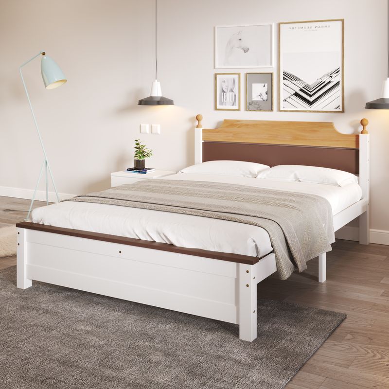 Doppelbett 140x200cm, Kiefernholz, Kopf- Und Fußteil, Colour-Blocking, Bianco_voghion.com