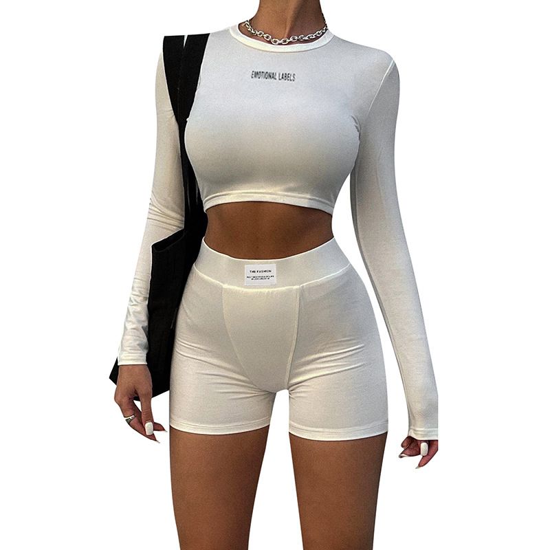 Completo sportivo alla moda in due pezzi da donna, girocollo a maniche lunghe, a tre punti, girocollo in maglia_voghion.com