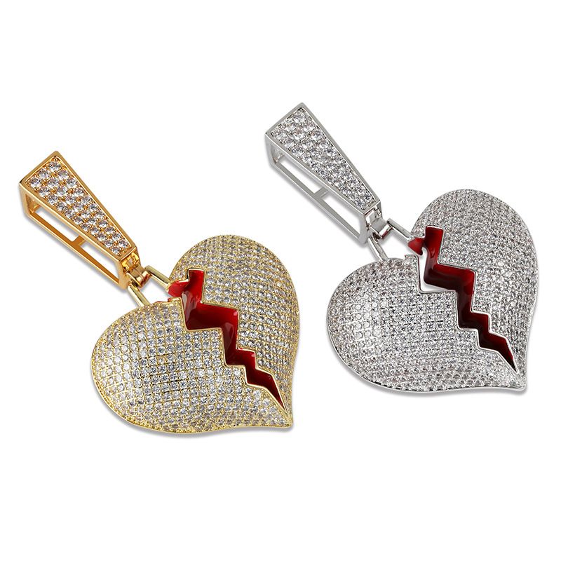 Sieraden voor heren Persoonlijkheid Hot Style Gebroken Hart Vorm Gebroken Hart Mannelijke en Vrouwelijke Koppel Hanger Volle Zirkoon Hip Hop Ketting_voghion.com
