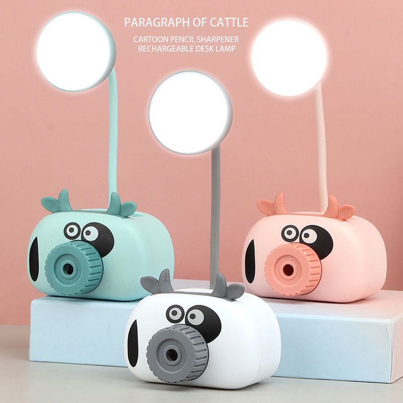 Lampe de bureau en forme de cochon mignon avec taille-crayon, rangement, porte-stylo, lampe de table à LED pour étudiants, protection des yeux USB, veilleuse de lecture_voghion.com