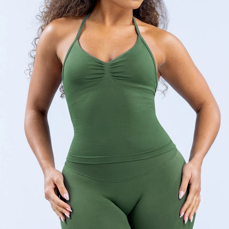 Gilet de sport sans coutures en nylon mat hautement élastique avec coussinets de poitrine pour femme, idéal pour les activités de plein air, joli dos, fitness._voghion.com