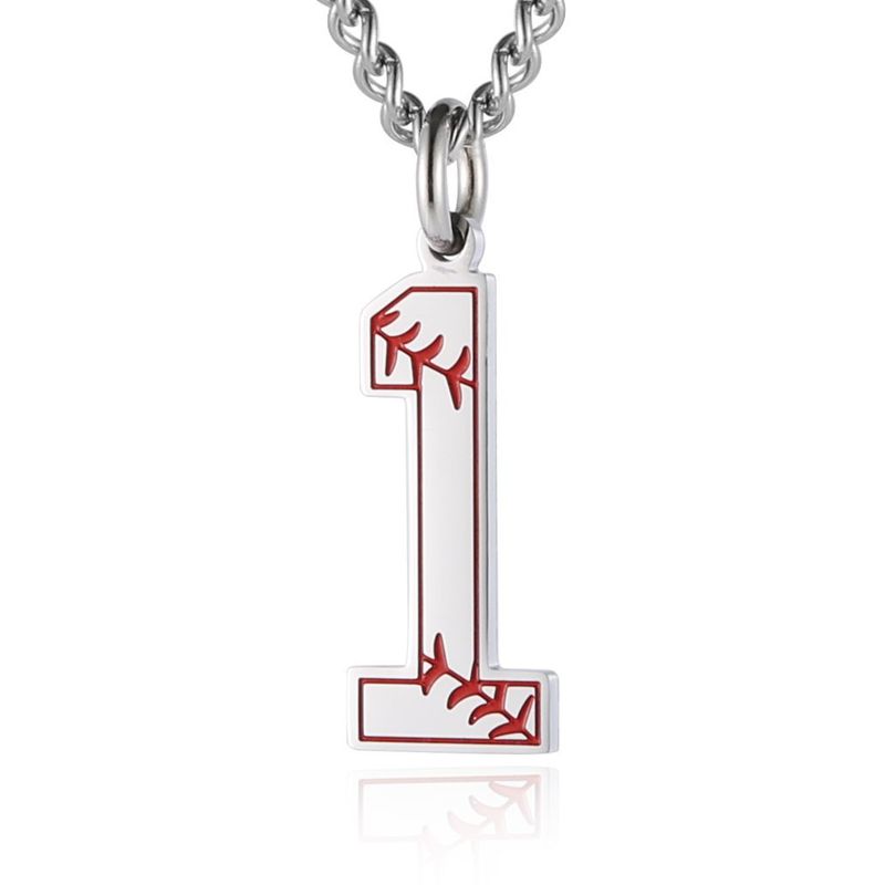 Collana con ciondolo a forma di numero da baseball - Collana con ciondolo a goccia in acciaio inossidabile e smalto rosso per uomo e donna (cifre da 0 a 9, catena a serpente da 60 cm)_voghion.com