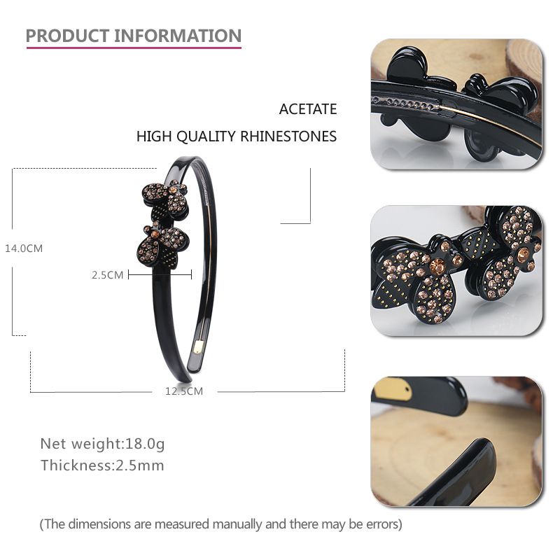 Fascia per capelli decorativa da donna con corona alta in acetato con strass luminosi e ape, stile francese_voghion.com