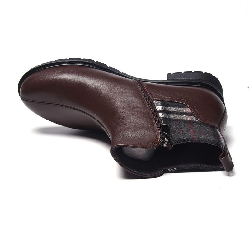 AEE First Layer Cowhide Plaid Side Zipper Winter Boots_voghion.com